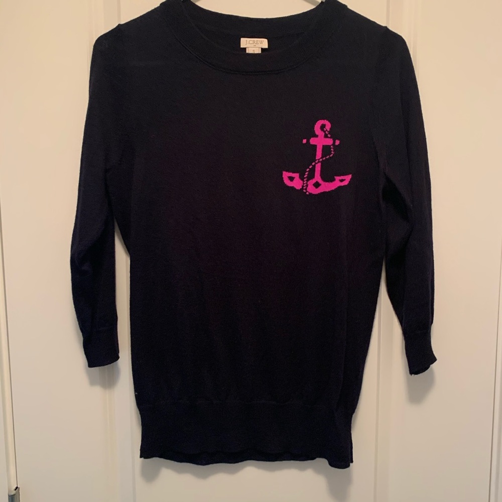 J. Crew Black Sweater with Pink Anchor